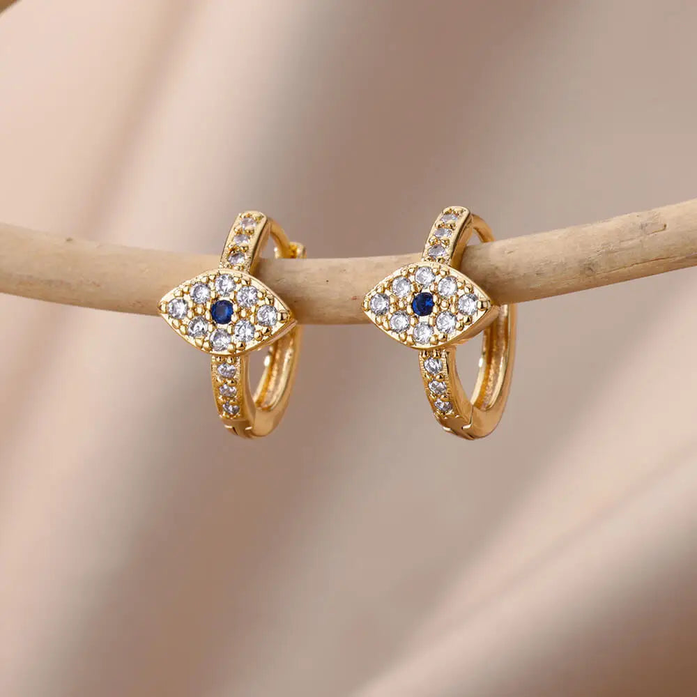 Stainless Steel Evil Eye Earrings for Women 2024 Trend Gold Color Round Circle Hoop Earrings Luxury Wedding Jewelry aretes