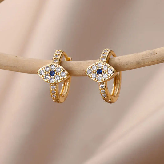 Stainless Steel Evil Eye Earrings for Women 2024 Trend Gold Color Round Circle Hoop Earrings Luxury Wedding Jewelry aretes