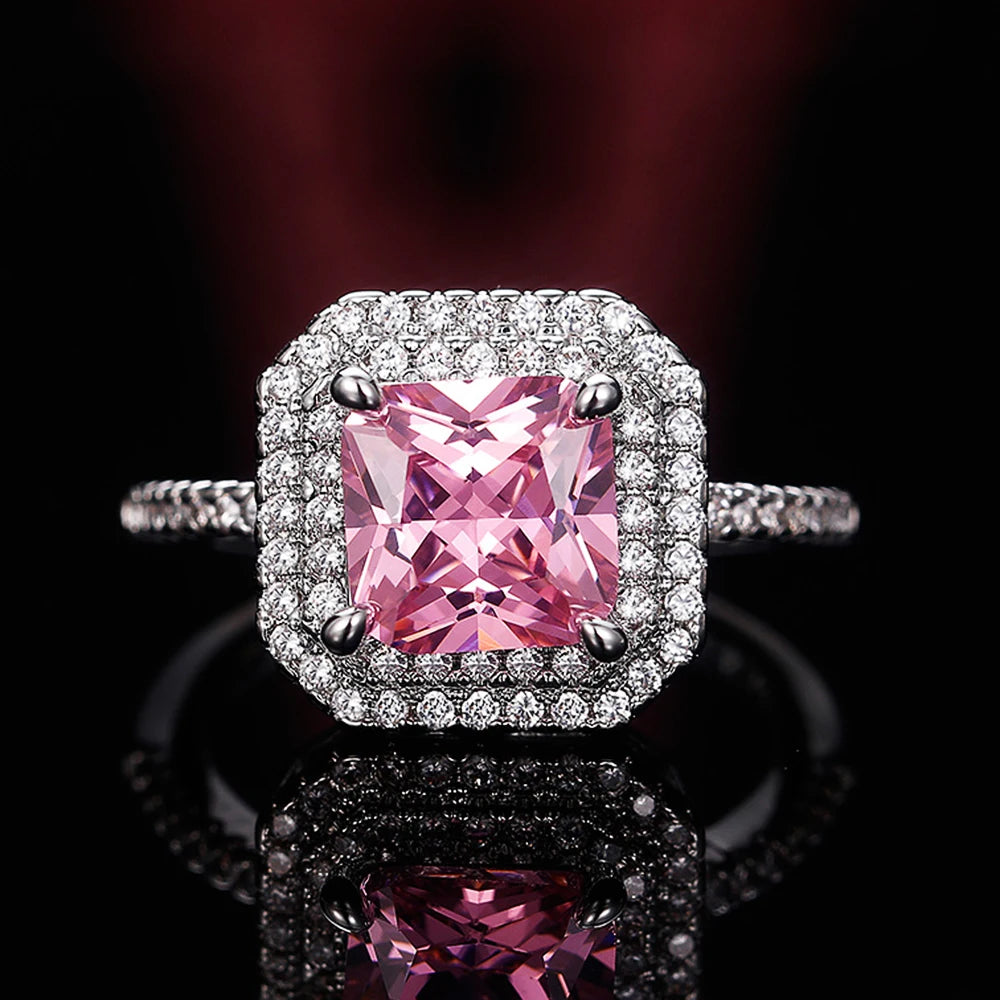 Zenat Pink Sparkling Zircon Princess Square Ring
