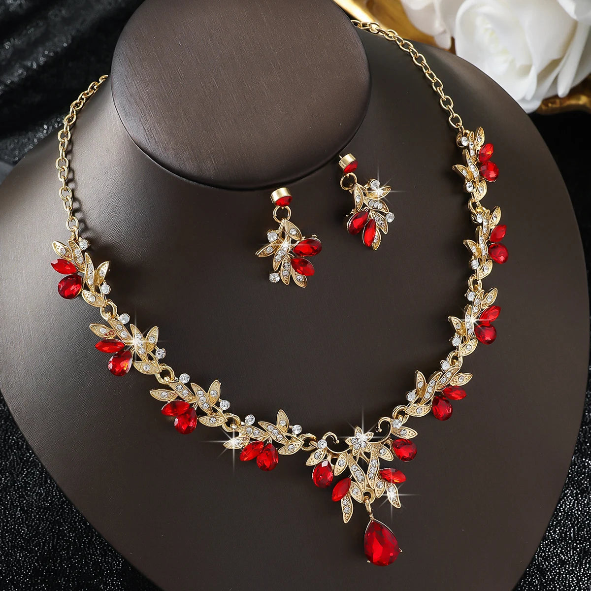 Zenat 3PC Sparkling Leaf Water Drop Jewelry Set