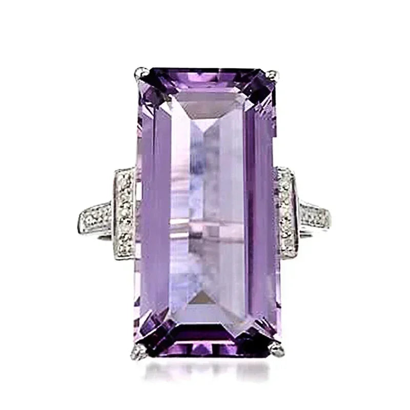 Zenat Purple Cubic Zirconia Square Crystal Ring