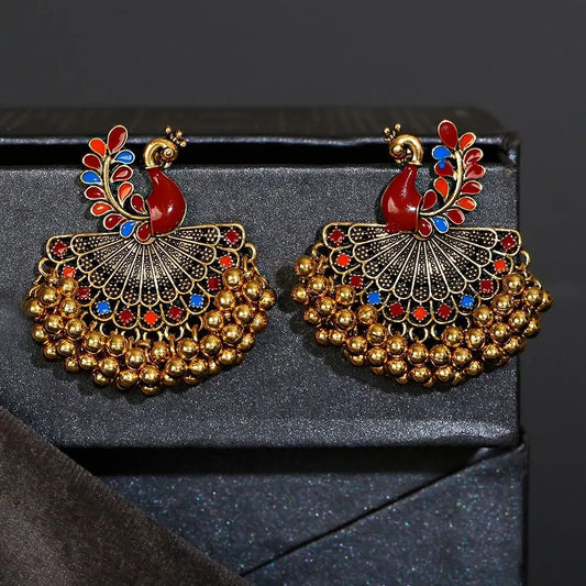 Zenat Vintage Blue Peacock Tassel Jhumka Earrings