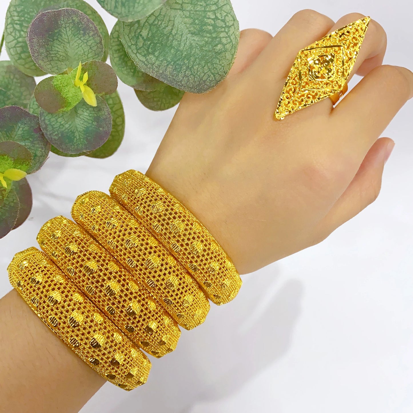 Bridal 24k Gold Color Round Bangles Adjustable
