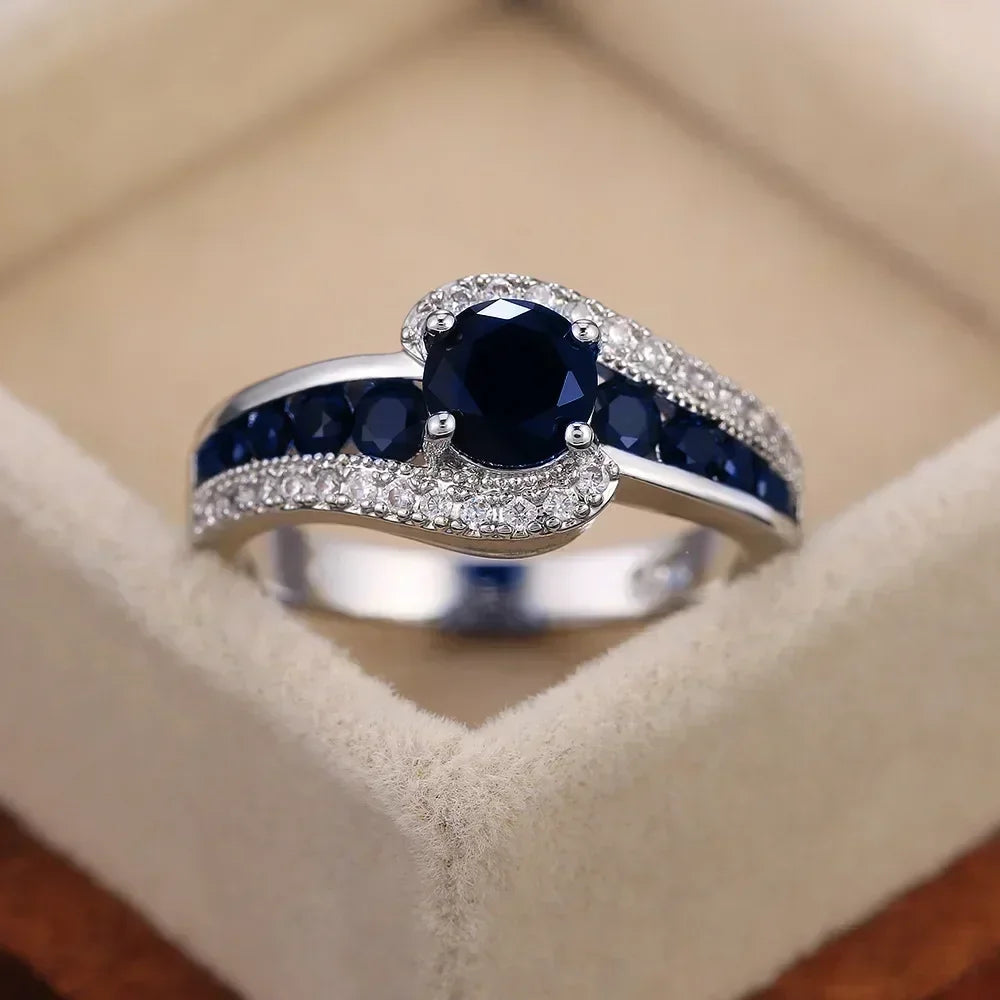 Zenat Blue Cube Zircon Elegant Ring