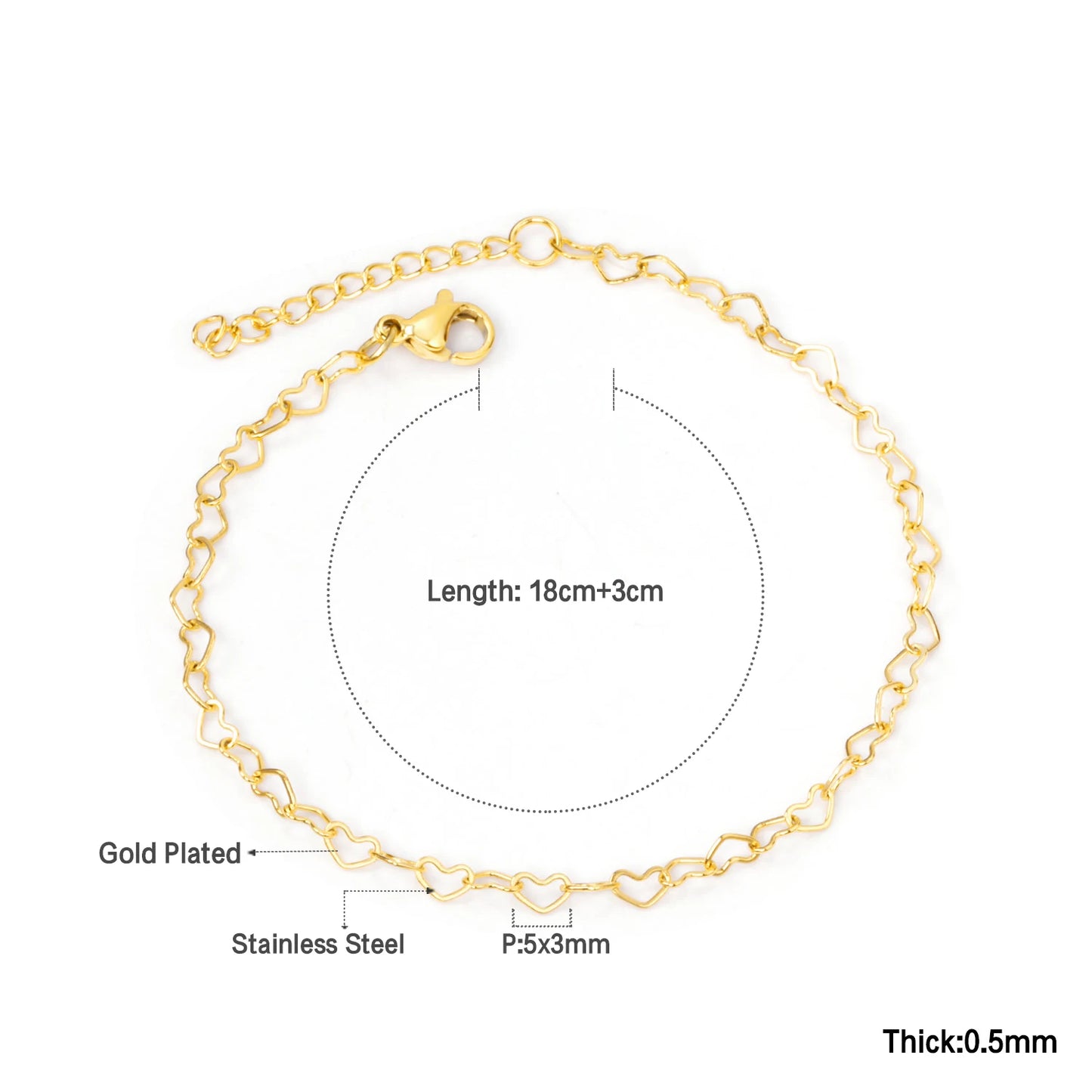 Zenat Stainless Steel Heart Coin Charm Bracelet for Women