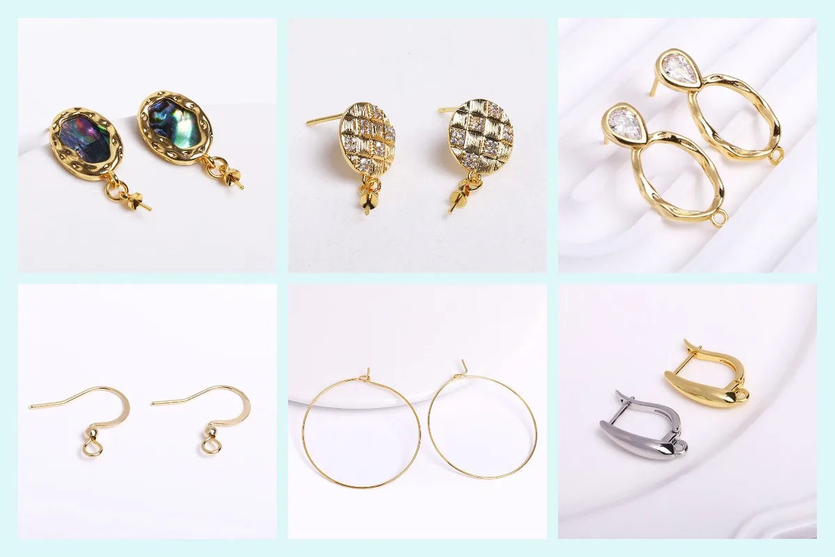 Trendy Earrings Accessories 18K Gold Plated Metal Round Earwires Earring Fasteners Hooks For DIY Women Ear Jewelry Making