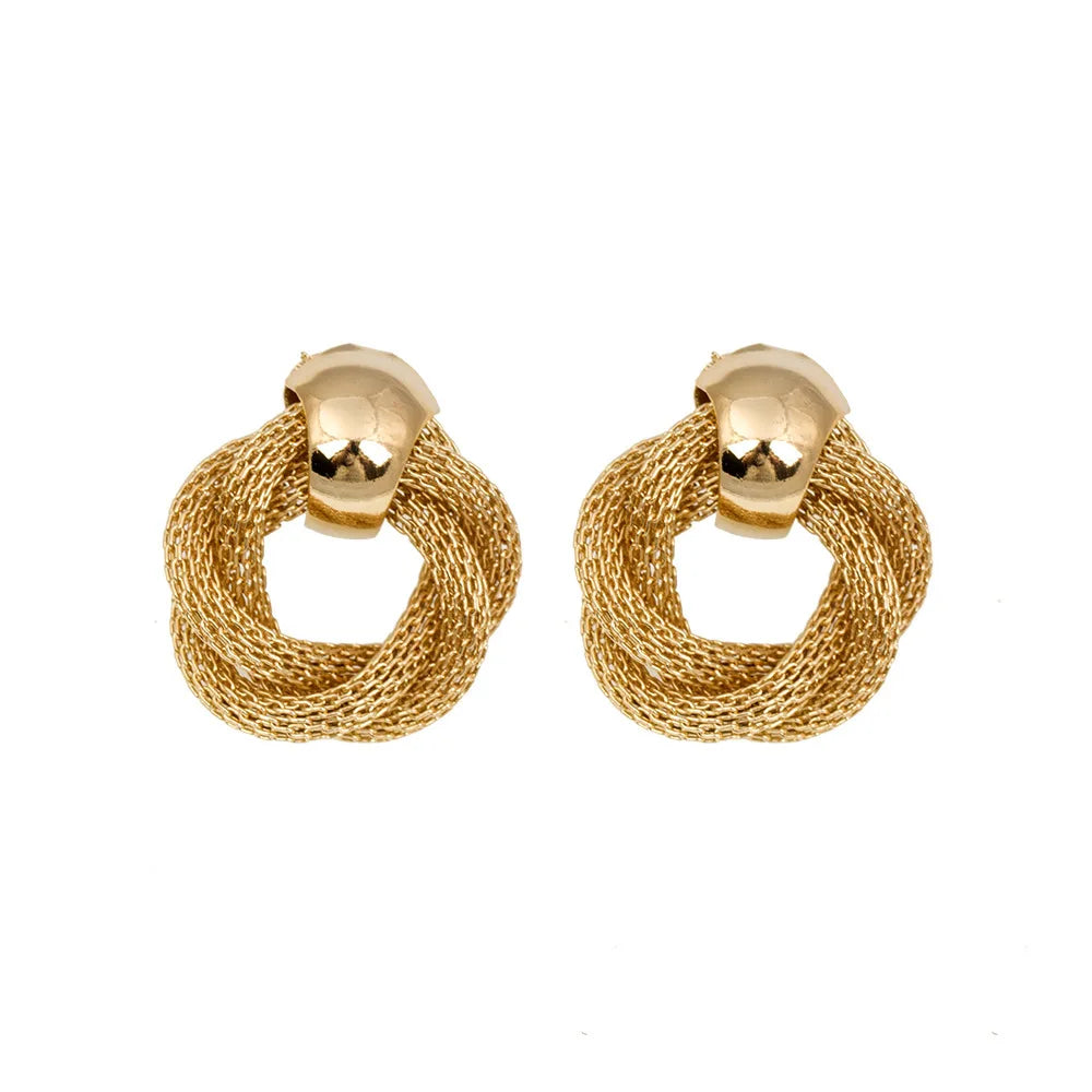 Vintage Metallic Twisted weaving Round Circle Dangle Earrings 2025 New Fashion Wedding Party Drop Earrings for Woman Jewelry