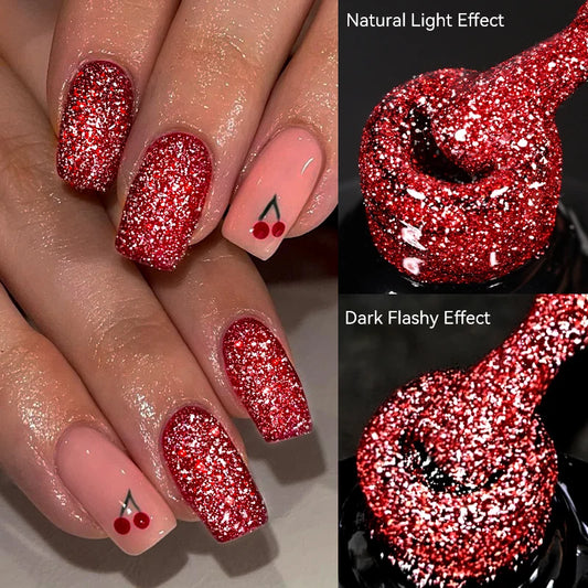 Zenat Bright Red Sparkling Glitter Gel Nail Polish