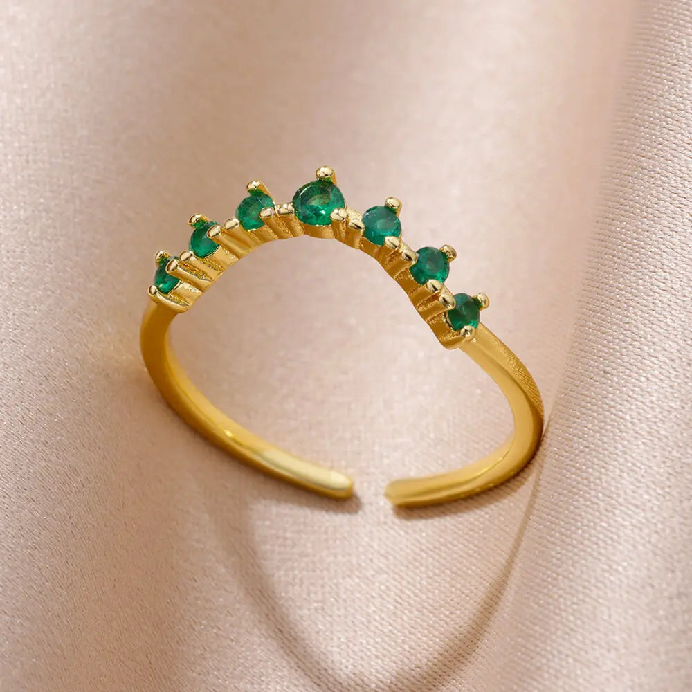 Zenat Gold Zircon Adjustable Stainless Steel Ring