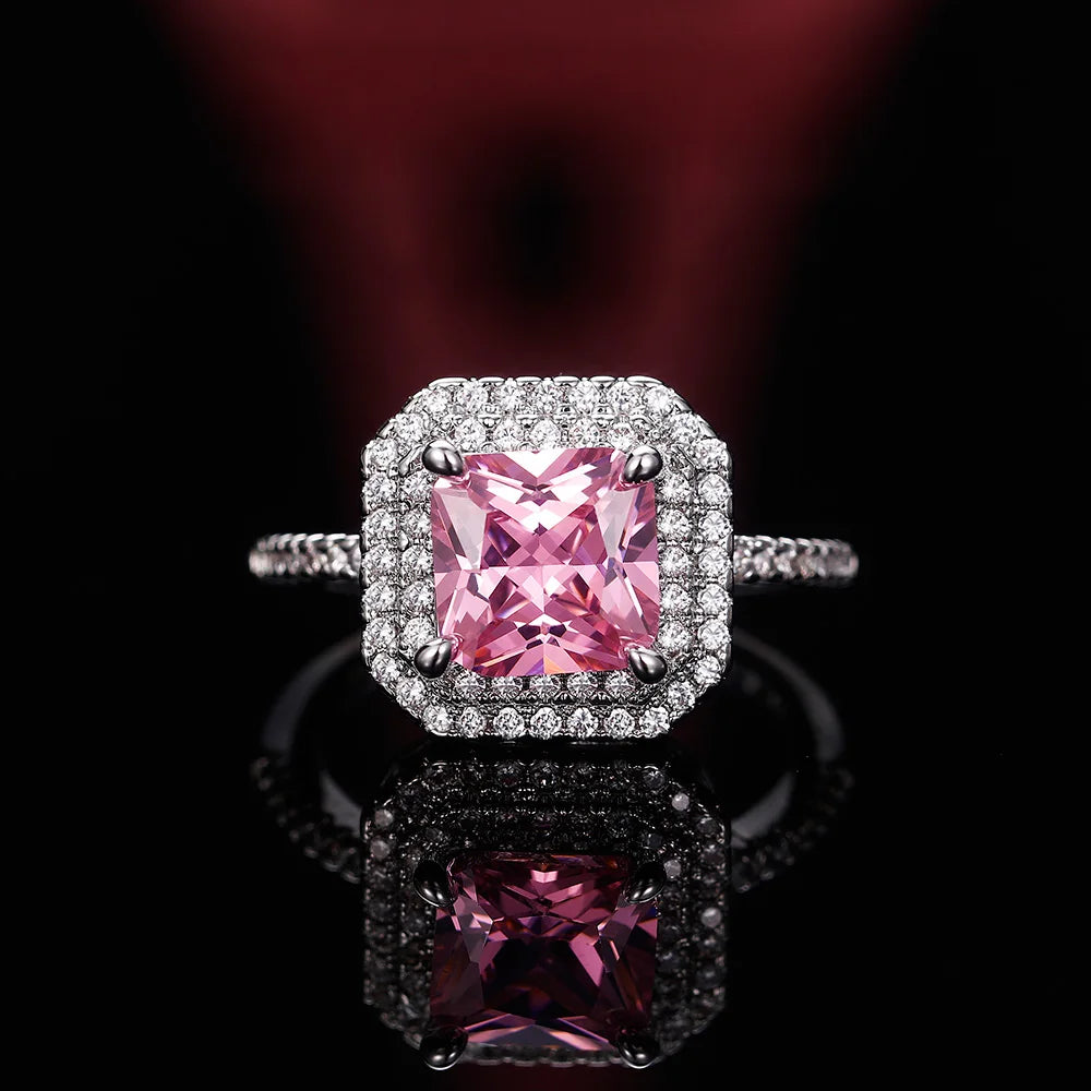 Zenat Pink Sparkling Zircon Princess Square Ring