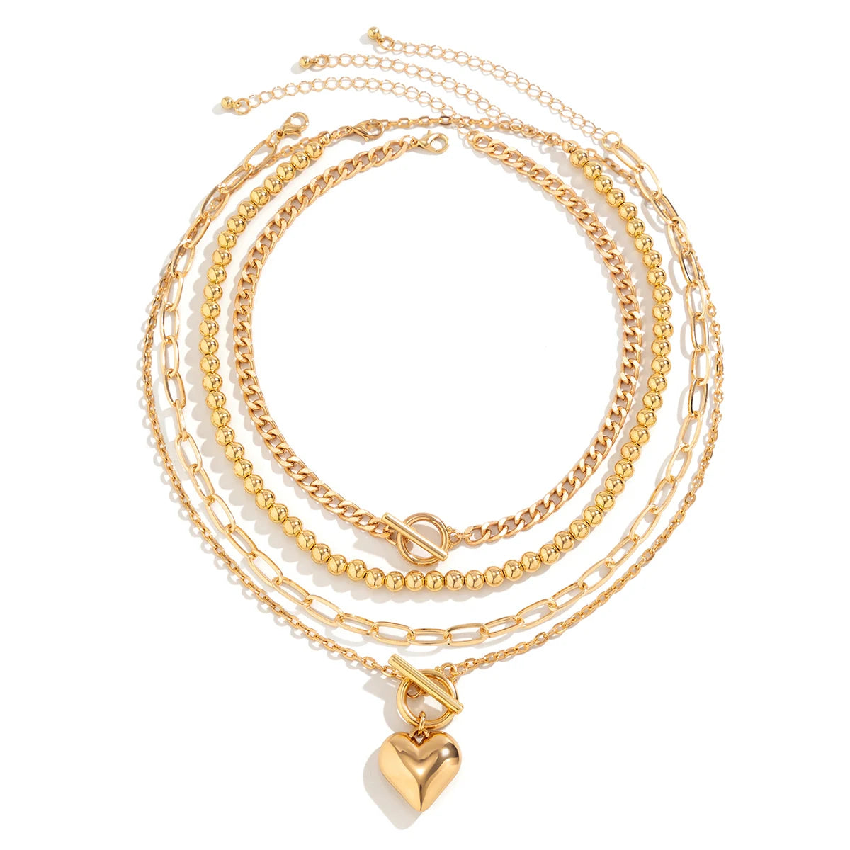 Zenat Link Chain 4Pcs/Set Gold Color Heart Pendant