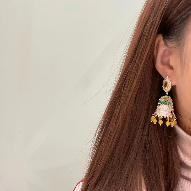 Zenat Colorful CZ Tassel Boho Jhumka Earrings