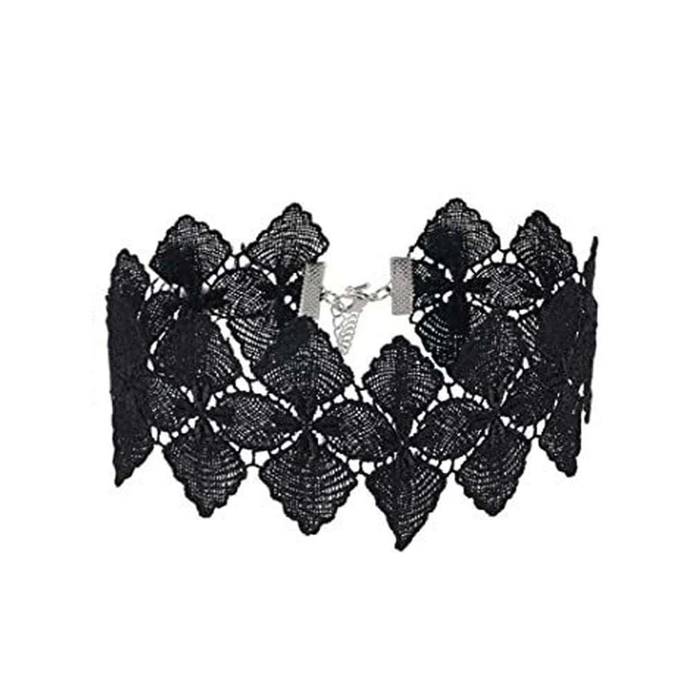 Zenat Neo-Gothic Black Lace Punk Choker Necklace