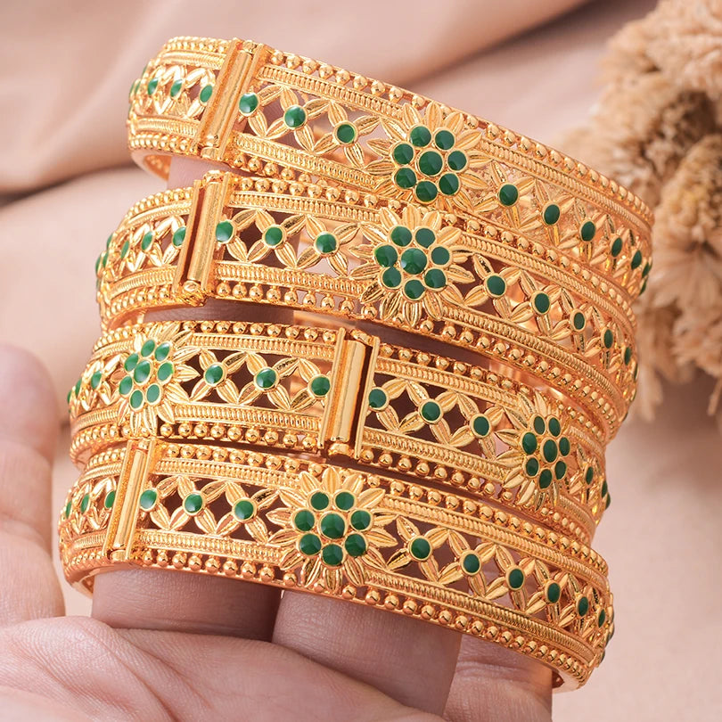 Ethiopian Gold Color Bangles for Women African Jewelry Habesha Middle East Girl Wedding bracelets Gift
