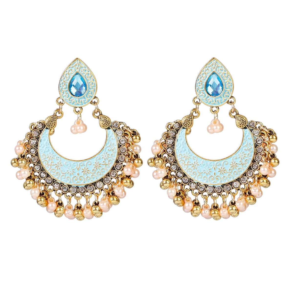 Zenat Retro Green Carved Pearl Tassel Jhumka