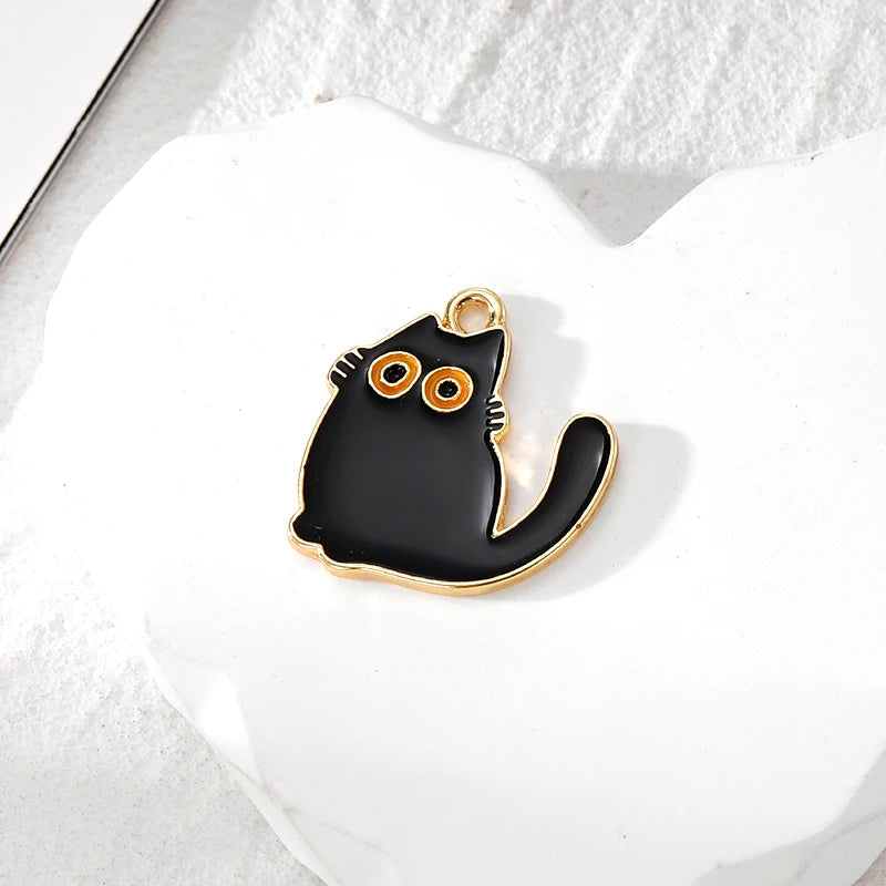 Zenat 10pcs Black Cat Enamel Charm Set