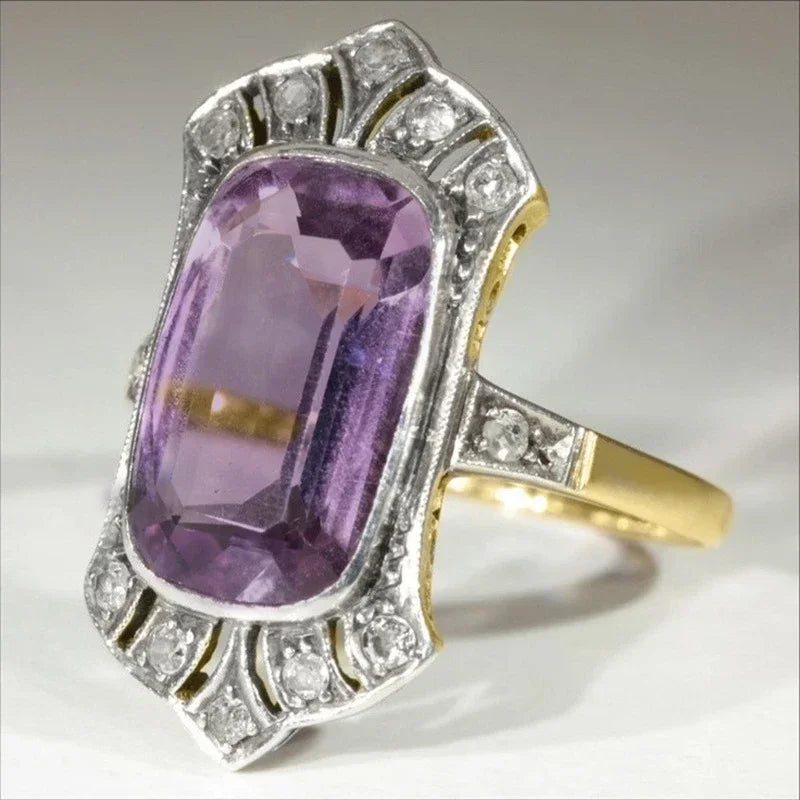 Zenat Purple Cubic Zirconia Square Crystal Ring