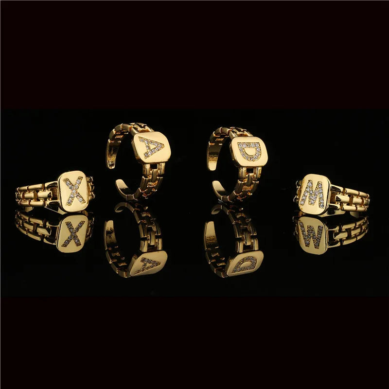 Zenat Letter Adjustable Stainless Steel Ring