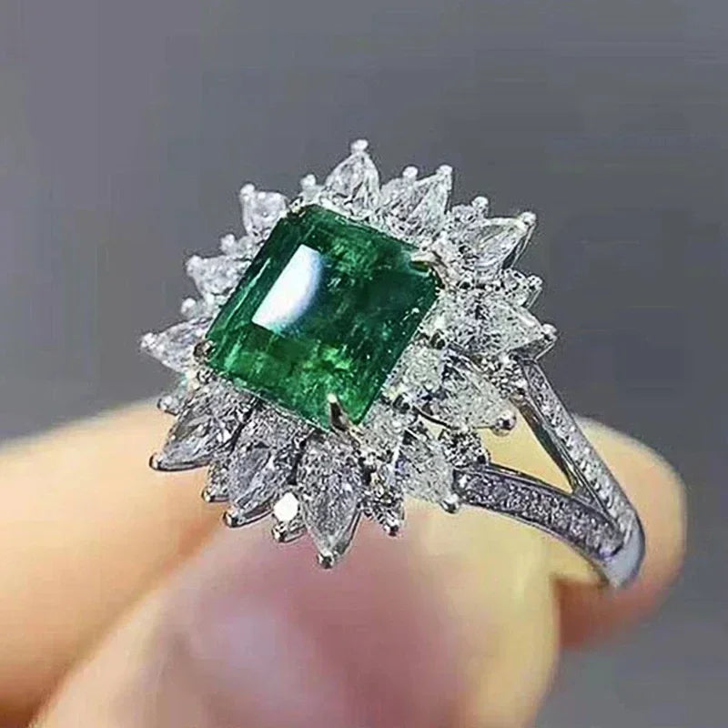 Zenat Green Oval Crystal Party Women's Ring