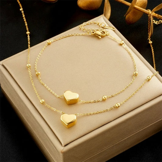 Zenat 316L Stainless Steel Golden Heart Chain Bracelets