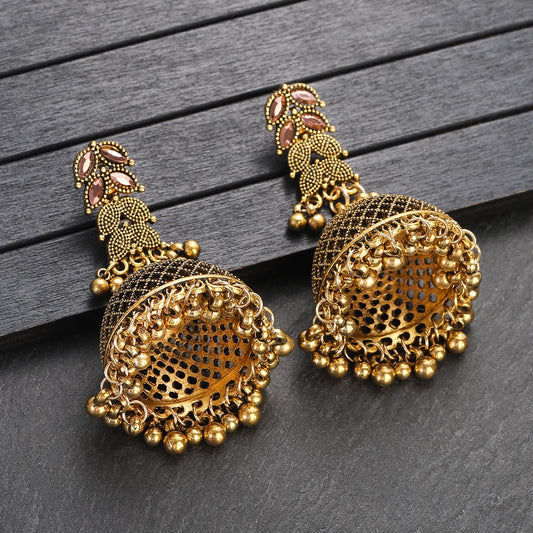 Zenat Big Gold Retro Bell Jhumka Earrings