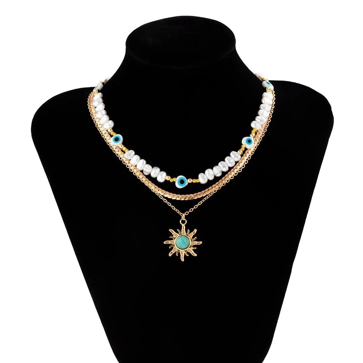 Zenat 3PC Ethnic Sunflower Beaded Necklace Set
