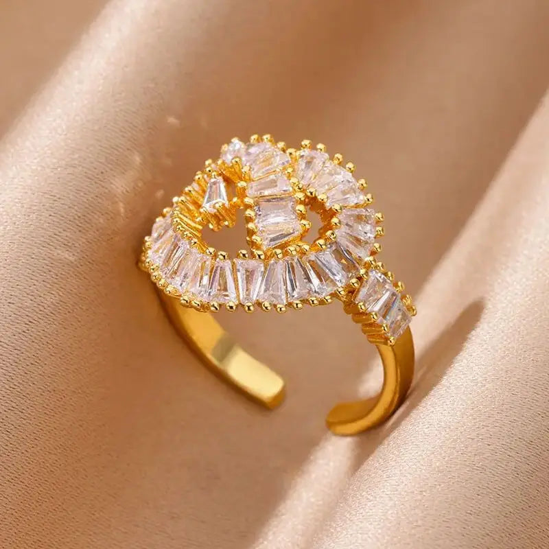 Zenat Zircon Heart Gold Adjustable Ring