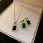 Zenat Exquisite Emerald Necklace Earrings Ring 3 Piece Set