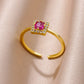 Zenat Gold Zircon Adjustable Stainless Steel Ring