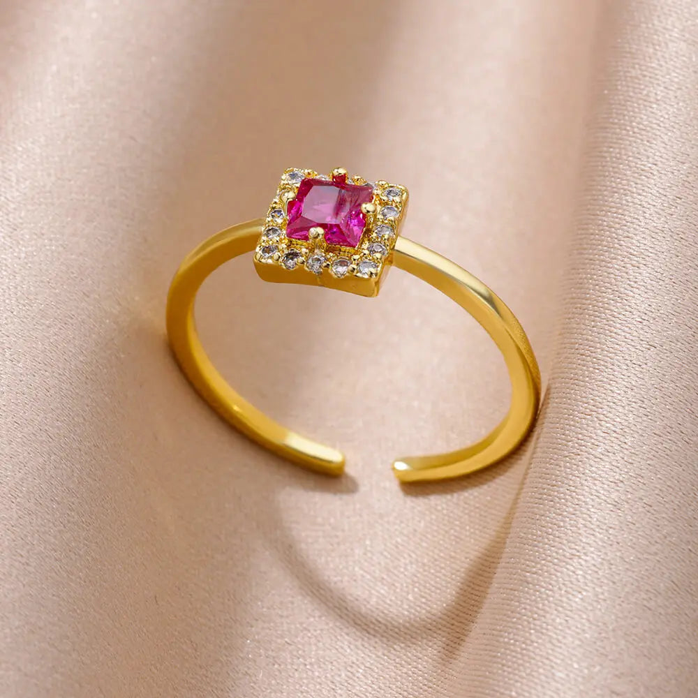 Zenat Gold Zircon Adjustable Stainless Steel Ring