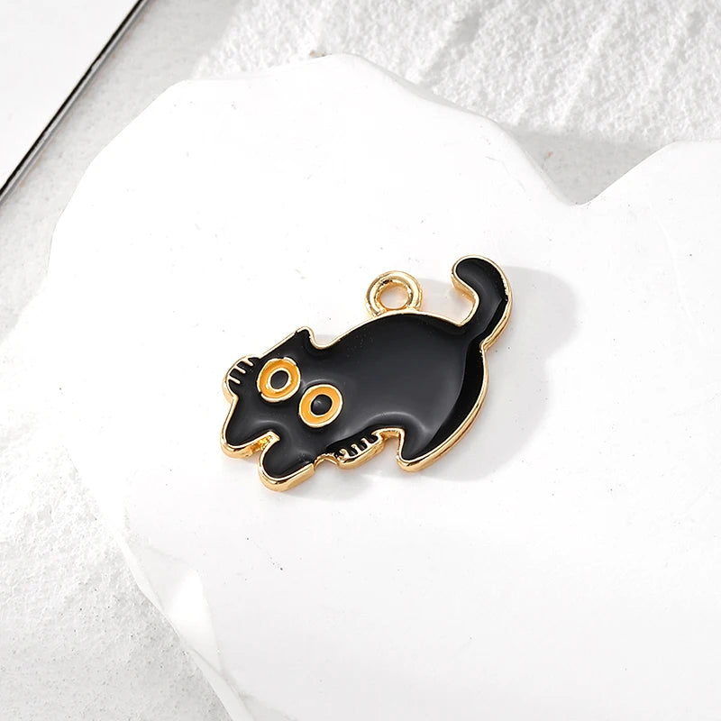 Zenat 10pcs Black Cat Enamel Charm Set