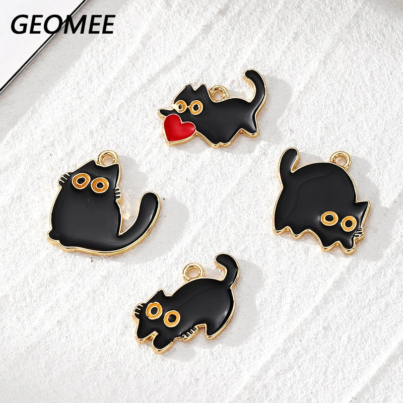 Zenat 10pcs Black Cat Enamel Charm Set