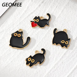 Zenat 10pcs Black Cat Enamel Charm Set