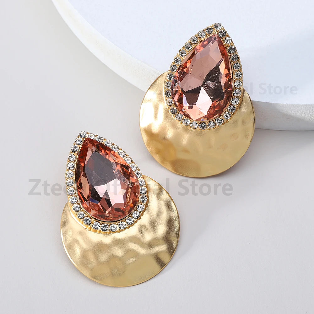Zenat Big Round Metal Stud Earrings – Elegant Statement