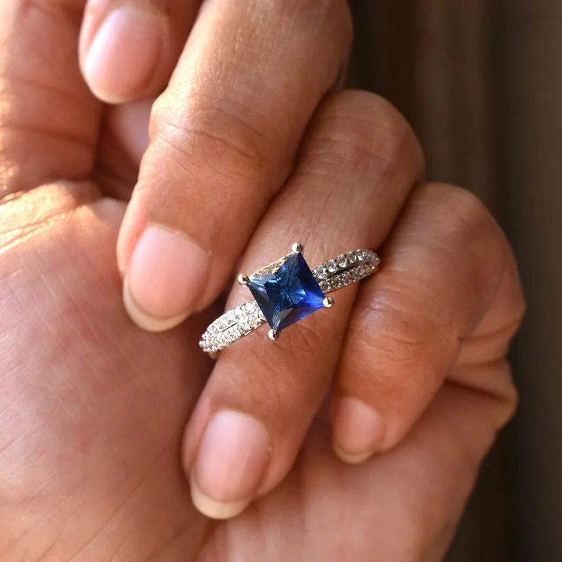 Zenat Luxury Prong Rings – Deep Blue Zircon