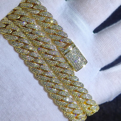 10mm Diamond Cuban Link Chain White Gold/18K Gold Plated Bling 5A+ CZ Necklace Rapper Hip Hop Luxury Jewelry for Men and Women