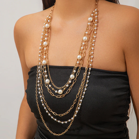 Zenat multi-layered Slender Pearl Round Necklace