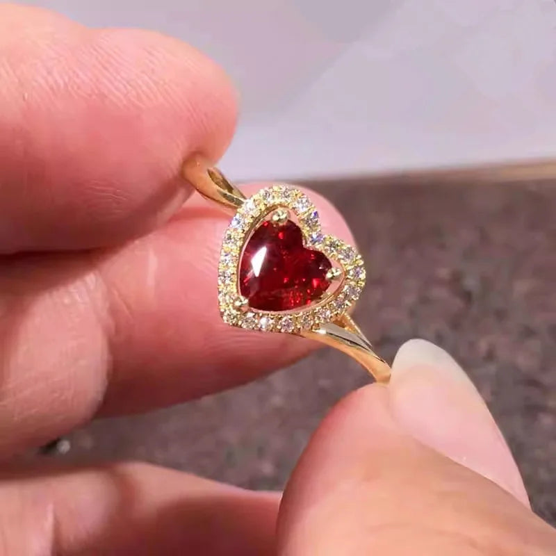 Zenat Elegant Red Corundum Ring with Large Zircon