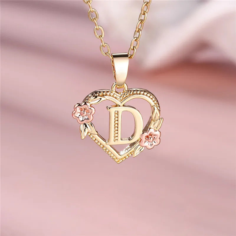 Zenat A-Z Letter Flower Gold Pendant Necklace
