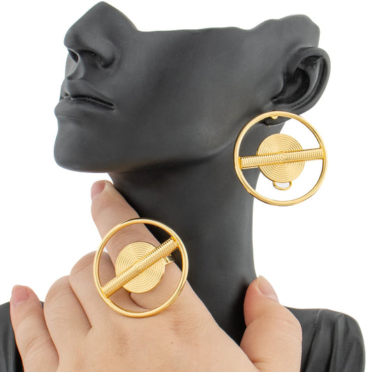 Zenat 18K Gold Earrings & Ring Set – African Design