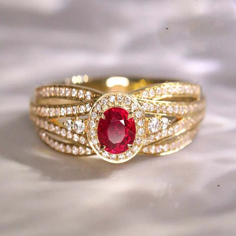 Zenat Elegant Red Corundum Ring with Large Zircon
