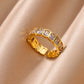 Colorful Cubic Zircon Open Ring For Women Stainless Steel Gold Color Square Rings Bohemian Romantic couple Jewelry Gifts