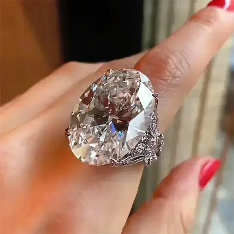 2024 New Luxury Women's Big Black Stone Ring Fashion Silver Zircon Wedding Rings Female Bride Love Engagement