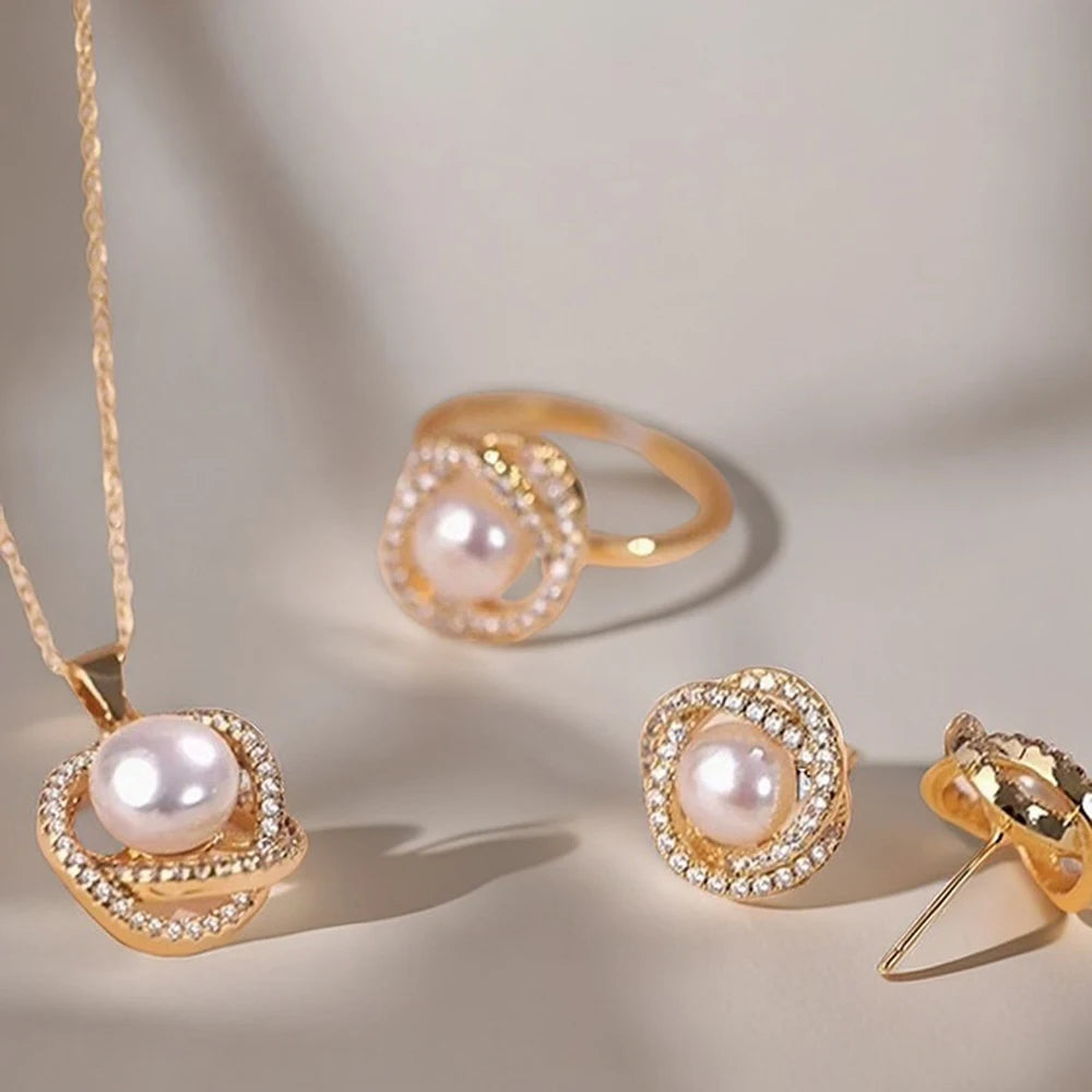 Zenat 4PC Rhinestone & Pearl Jewelry Set