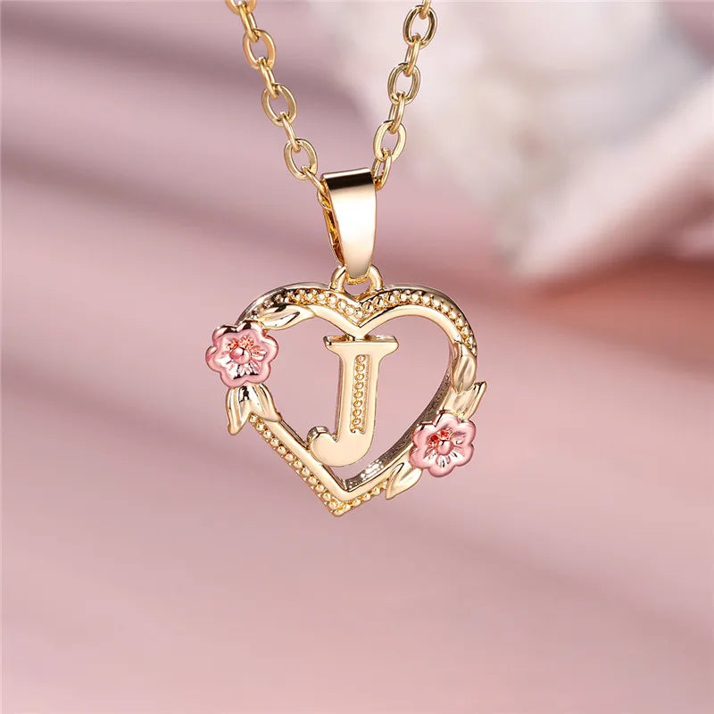 Zenat A-Z Letter Flower Gold Pendant Necklace