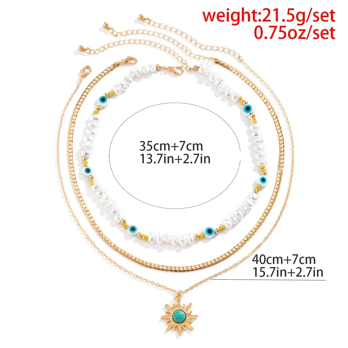 Zenat 3PC Ethnic Sunflower Beaded Necklace Set