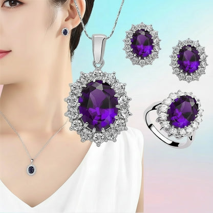 Zenat 925 Sterling Silver Princess Zircon Jewelry Set