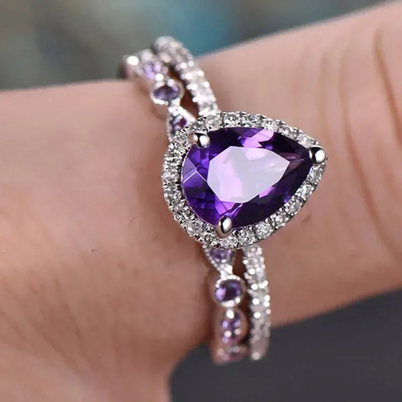 Zenat Purple Cubic Zirconia Square Crystal Ring