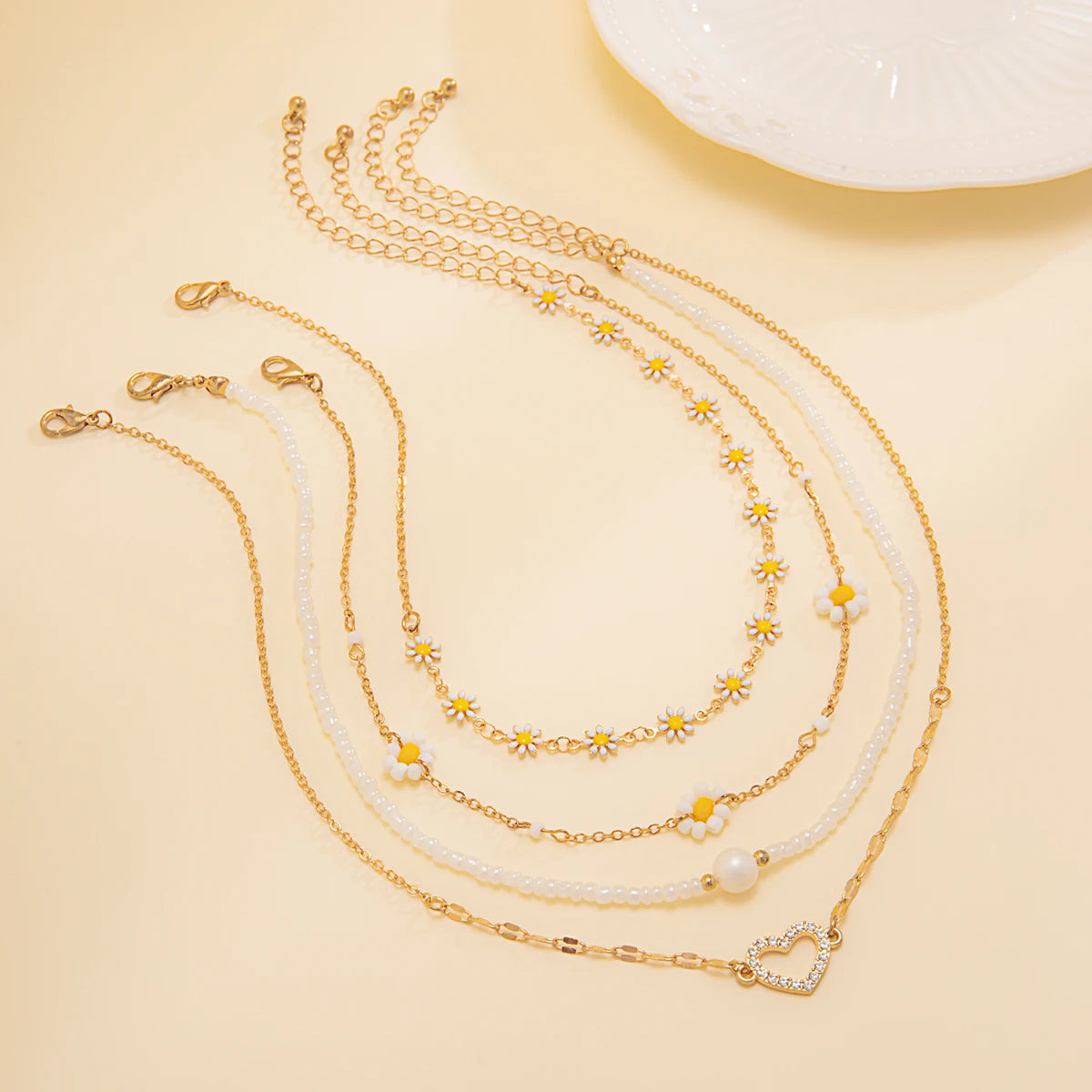 Zenat 4PC Sunflower & Heart Link Chain Jewelry Set