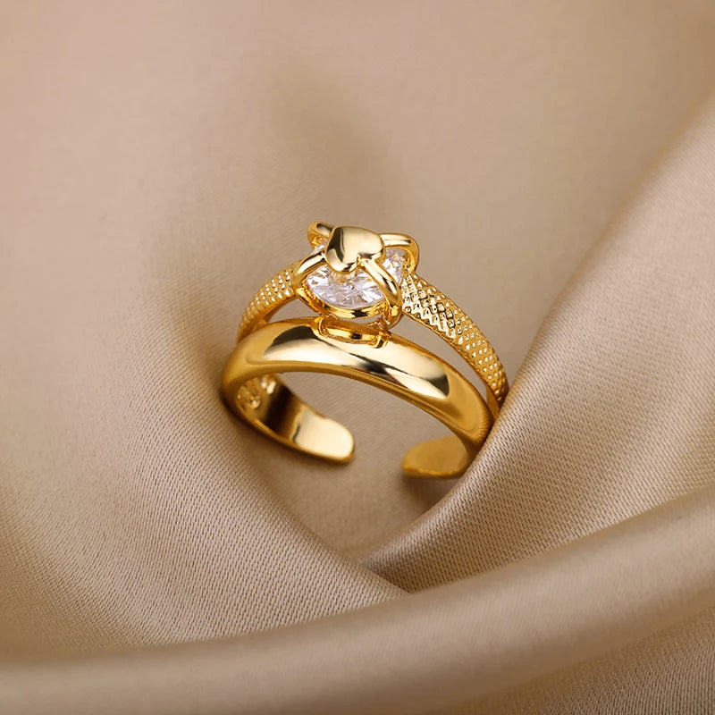 Zenat Heart Gold Plated Adjustable Ring